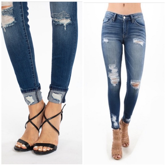 Medium Distressed Cuffed Skinny Jeans - Picture 5 of 7